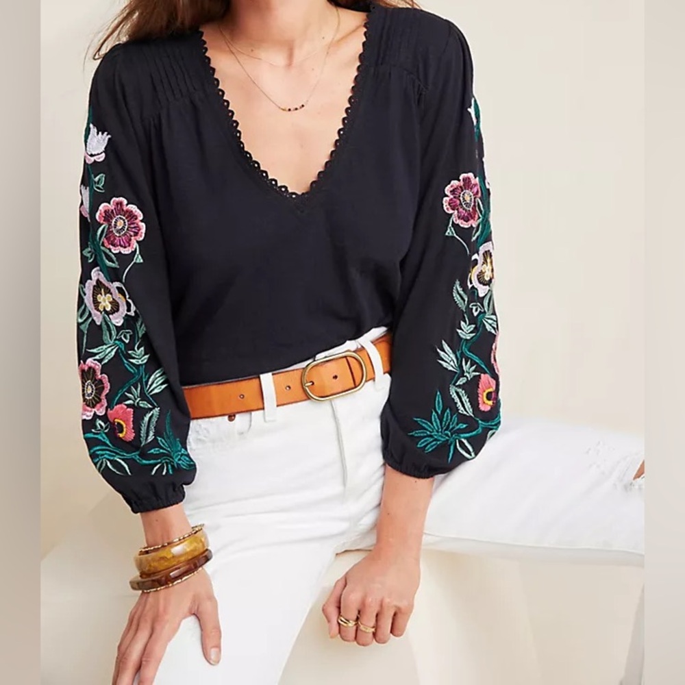 Anthropologie Helene Embroidered Peasant Blouse